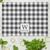 Zwart-wit Buffalo geruite monogram Kerstmis Theedoek (Gevouwen)