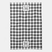 Zwart-wit Buffalo geruite monogram Kerstmis Theedoek (Verticaal)