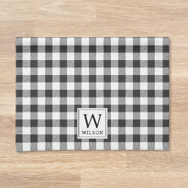 Zwart-wit Buffalo geruite monogram Kerstmis Theedoek