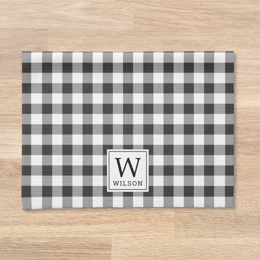 Zwart-wit Buffalo geruite monogram Kerstmis Theedoek