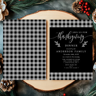 Zwart-wit Buffalo geruite Thanksgiving-diner Kaart