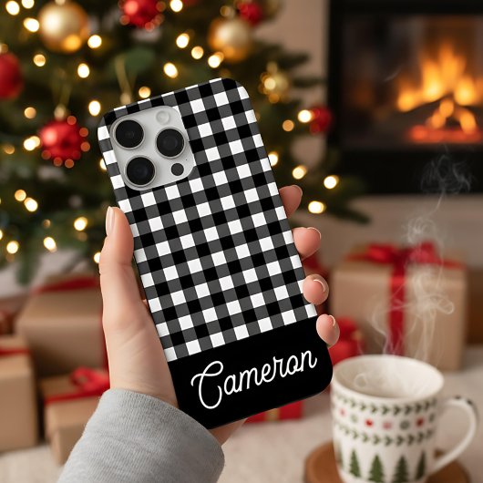 Zwart-wit Buffalo Plaid Aangepaste Naam Case-Mate iPhone Case