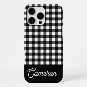 Zwart-wit Buffalo Plaid Aangepaste Naam iPhone 16 Pro Max Hoesje