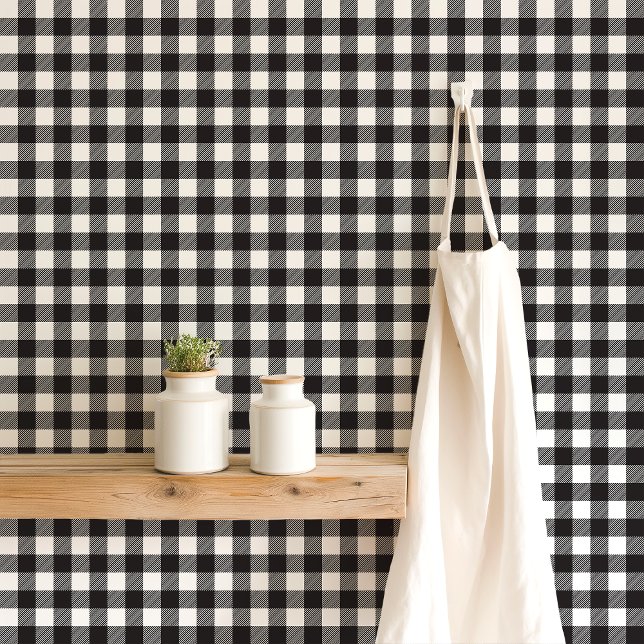 Zwart-wit Buffalo Plaid  Behang (Creator heeft geüpload)