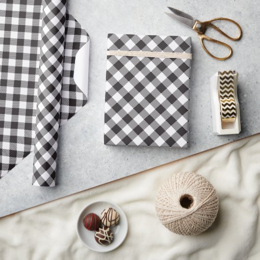 Zwart-wit Buffalo Plaid Cadeaupapier (Crafts)