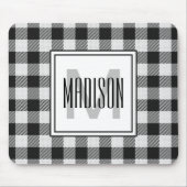 Zwart-wit Buffalo Plaid/Check Monogrammed Muismat (Voorkant)