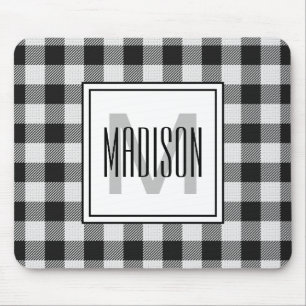 Zwart-wit Buffalo Plaid/Check Monogrammed Muismat