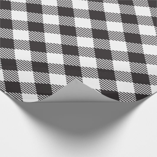 Zwart-wit Buffalo Plaid Country Chic Style Cadeaupapier (Hoek)