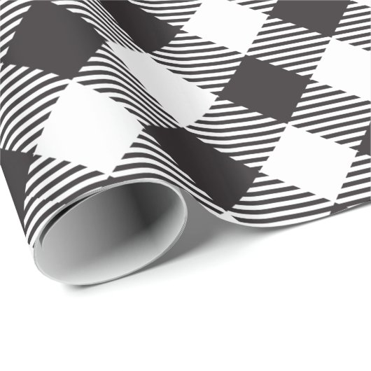Zwart-wit Buffalo Plaid Country Chic Style Cadeaupapier (Rol Hoek)