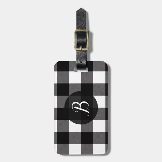 Zwart-wit Buffalo Plaid Geruite Pleinen Bagagelabel (Voorkant verticaal)