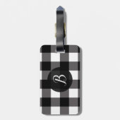 Zwart-wit Buffalo Plaid Geruite Pleinen Bagagelabel (Achterkant verticaal)