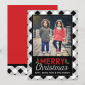 Zwart-wit Buffalo Plaid Kerstkaart (Voorkant / Achterkant)