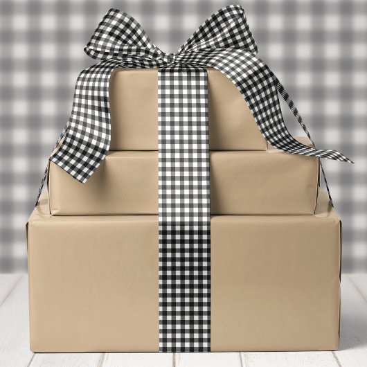 Zwart-Wit Buffalo Plaid Kerstmis Satijnen Lint