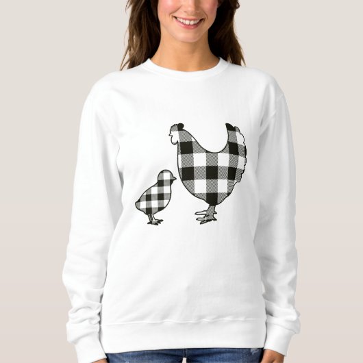Zwart-wit Buffalo Plaid Kippen Sweatshirt (Voorkant)