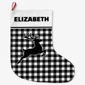 Zwart-wit Buffalo Plaid met Rendier Custom Grote Kerstsok (Voorkant)