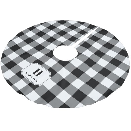 Zwart-wit Buffalo Plaid Monogram Kerstboom Rok (Gekanteld)