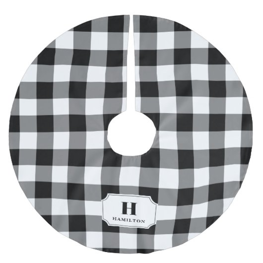 Zwart-wit Buffalo Plaid Monogram Kerstboom Rok (Voorkant)