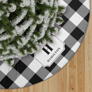 Zwart-wit Buffalo Plaid Monogram Kerstboom Rok