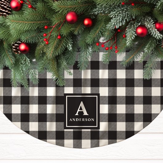 Zwart-wit Buffalo Plaid Monogram Kerstboom Rok