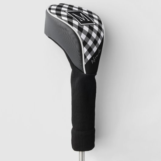 Zwart-wit Buffalo Plaid Monogram | Naam Golfheadcover (Schuin)