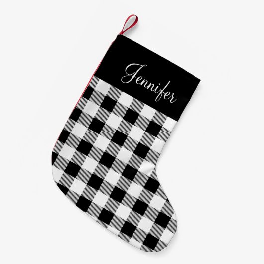 Zwart & Wit Buffalo Plaid Persoonlijk Kleine Kerstsok (Voorkant (Hangend))