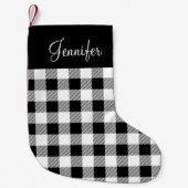 Zwart & Wit Buffalo Plaid Persoonlijk Kleine Kerstsok (Voorkant)