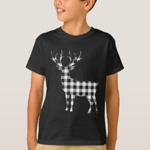 Zwart-wit Buffalo Plaid Reindeer Christmas D T-shirt