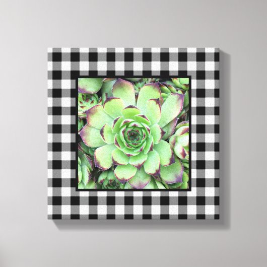 Zwart-wit Buffalo Plaid Square Foto Canvas Afdruk (Voorkant)