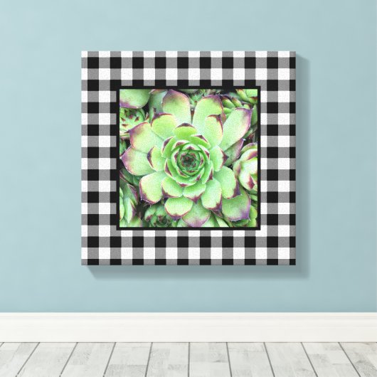 Zwart-wit Buffalo Plaid Square Foto Canvas Afdruk (Insitu (Houten vloer))