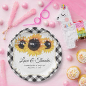 Zwart Wit Buffalo Plaid Zonnebloem Bloemen Huwelij Papieren Bordje (Feest)