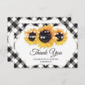Zwart-wit Buffalo Plaid Zonnebloem Huwelijk Bedankkaart (Voorkant / Achterkant)