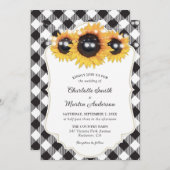 Zwart-wit Buffalo Plaid Zonnebloem Huwelijk Kaart (Voorkant / Achterkant)