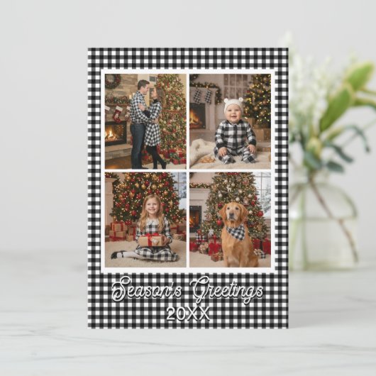 Zwart-wit Buffalo Plakt Aangepaste Naam en Tekst Feestdagenkaart (Staand voorkant)