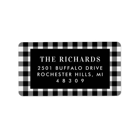 Zwart wit buffalo speldenvakantieadres etiket (Voorkant)