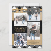 Zwart & Wit Buffel Check Bruin Kraft Bow Feestdagenkaart (Voorkant)