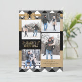 Zwart & Wit Buffel Check Bruin Kraft Bow Feestdagenkaart (Staand voorkant)