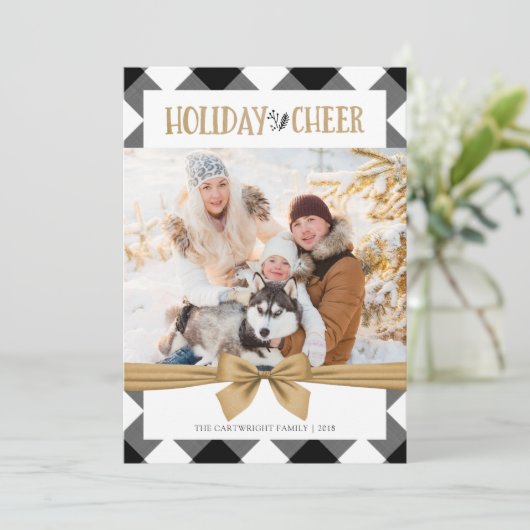 Zwart & Wit Buffel Check Bruin Kraft CHEER Feestdagenkaart (Staand voorkant)