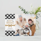 Zwart-wit Buffel Check geruite bruine kraft Feestdagenkaart (Staand voorkant)