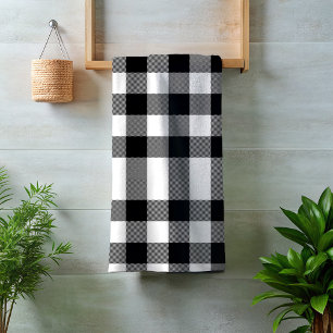 Zwart Wit Buffel Check Gingham Plaid Bad Handdoek