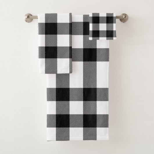 Zwart Wit Buffel Check Gingham Plaid Bad Handdoek (Insitu)