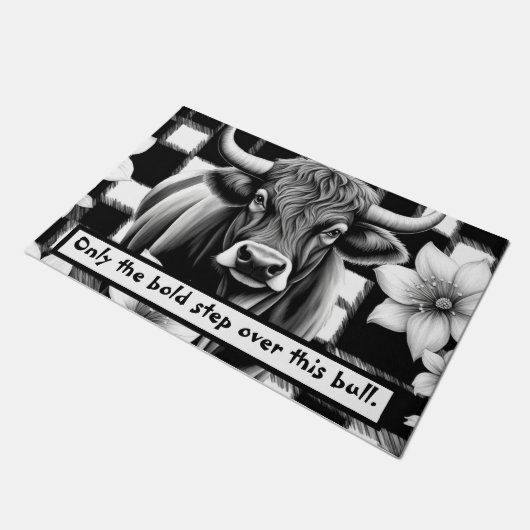 Zwart Wit Buffel Check Koe Flowers Deurmat (Schuin)