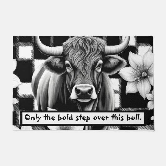 Zwart Wit Buffel Check Koe Flowers Deurmat (Voorkant)