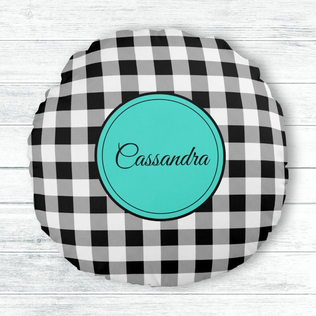 Zwart & Wit Buffel Check Meditatie Rond Kussen (Creator heeft geüpload)