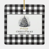 Zwart Wit Buffel Check Plaid Vrolijk Kerstfeest Keramisch Ornament (Achterkant)