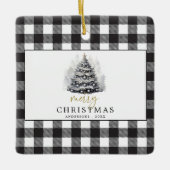 Zwart Wit Buffel Check Plaid Vrolijk Kerstfeest Keramisch Ornament (Voorkant)