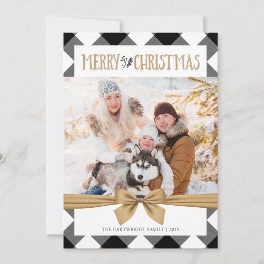 Zwart & Wit Buffel Check Vrolijk Kerstfeest Feestdagenkaart (Voorkant)