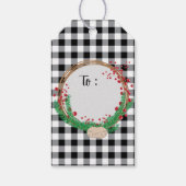 Zwart Wit Buffel Cheque en Bessen Kerstmis Cadeaulabel (Voorkant)