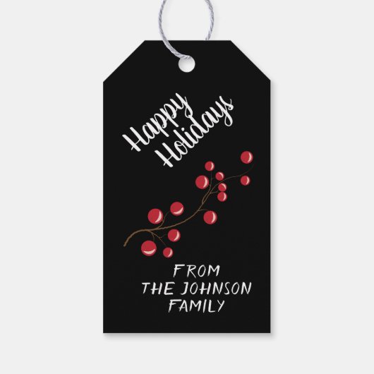 Zwart Wit Buffel Cheque en Bessen Kerstmis Cadeaulabel (Achterkant)