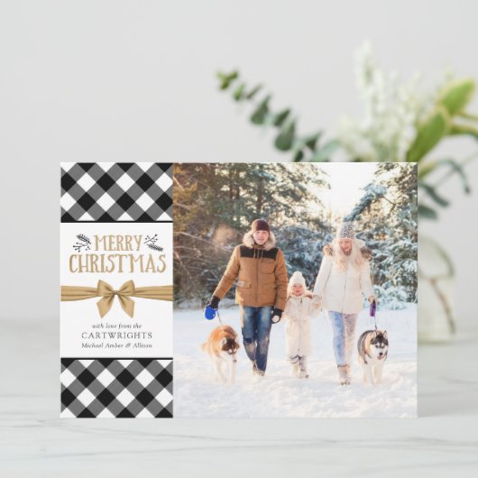 Zwart-wit Buffel Controleer Bruin Kraft Feestdagenkaart (Staand voorkant)