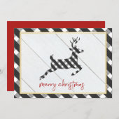 Zwart-wit buffel geruit rendier Kerstmis Feestdagenkaart (Voorkant / Achterkant)